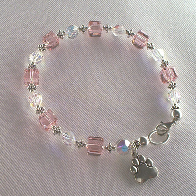 Pink & White Swarovski Crystal Chinchilla Charm Bracelet